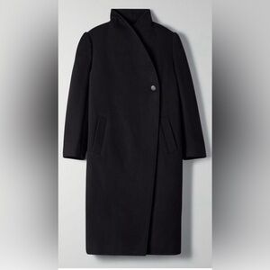 ARITZIA BABATON Black Wool & Cashmere Asymmetrical Neutral Hasek Wool Coat Sz M